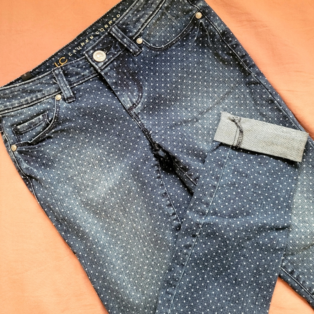 Lauren Conrad Blue Polkadot White Washed Jeans